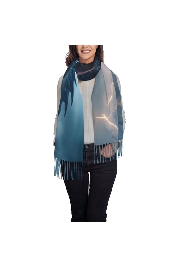 Blue Thunder Storm Dragon Women's Scarf Womens Winter Scarf, Fashion Scarfs for Women, Shawls and Wraps, Long Blanket Scarf