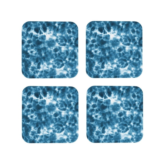 Kdxio Blue Tie Dye Funny Coasters,4 Pcs Leather Coasters,Housewarming Gifts,Protect Furniture from Water Marks Scratch and Damage