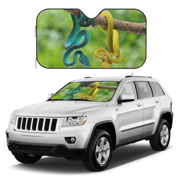 Kdxio Blue Viper And Yellow Viper Snake Print Windshield Sun Shade, Foldable Sun Blocker for Car,Truck,SUV Automotive Interior Sun Protection,Reflective Shade for Front Windshield(Medium)