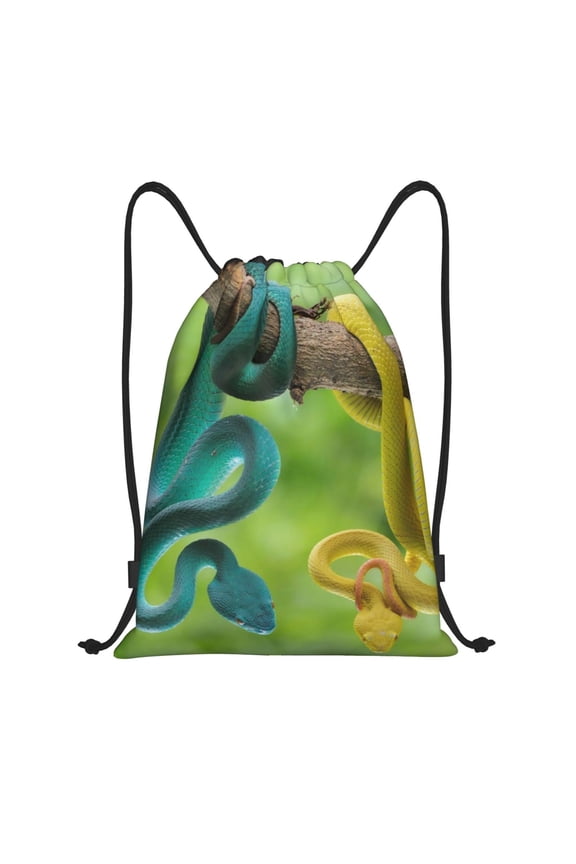 Blue Viper And Yellow Viper Snake Print Drawstring Backpack Bag,Waterproof Draw String Back Sack, Gym Drawstring Bags Swim Bag For Unisex