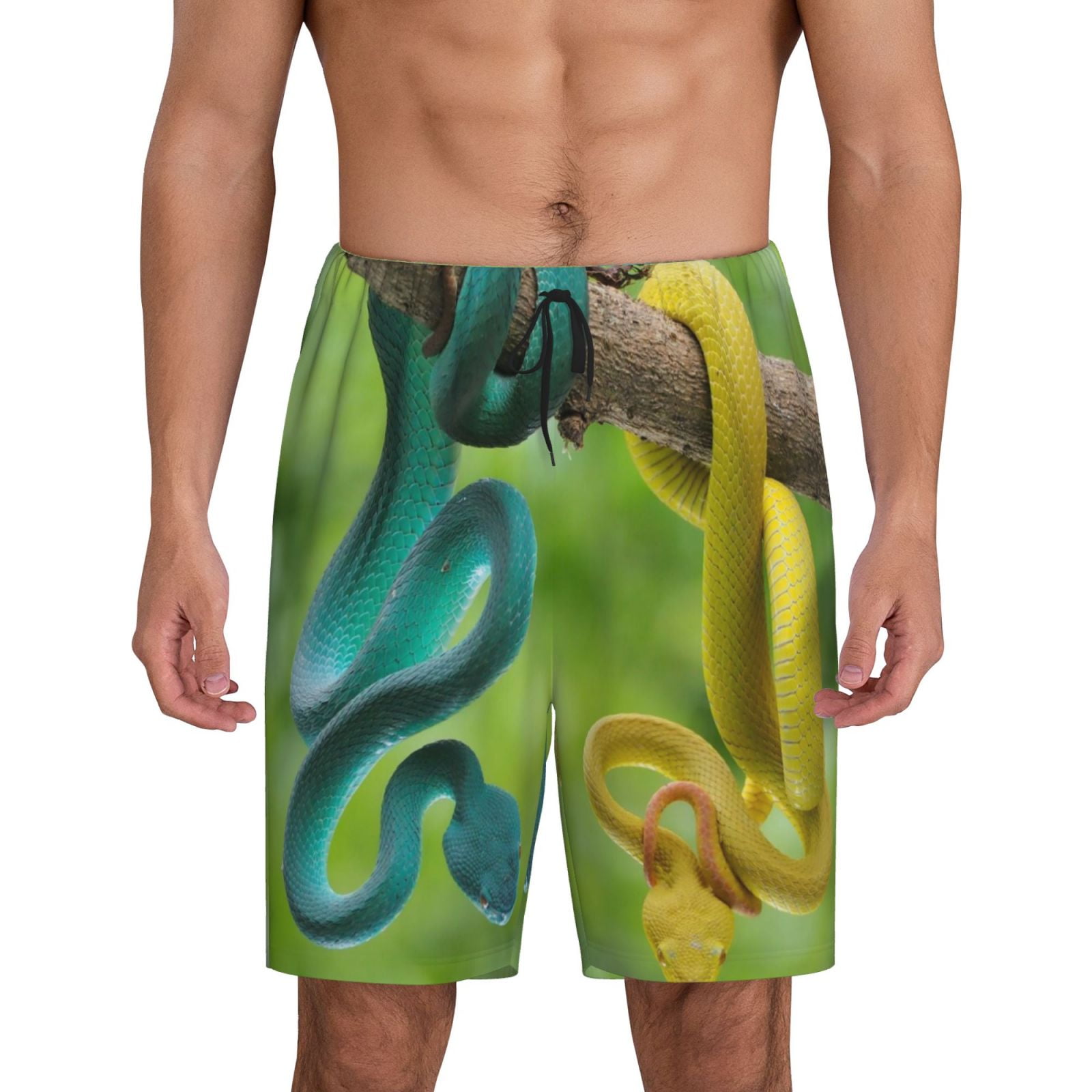 Kdxio Blue Viper And Yellow Viper Snake Print Mens Sleep Shorts Bottoms
