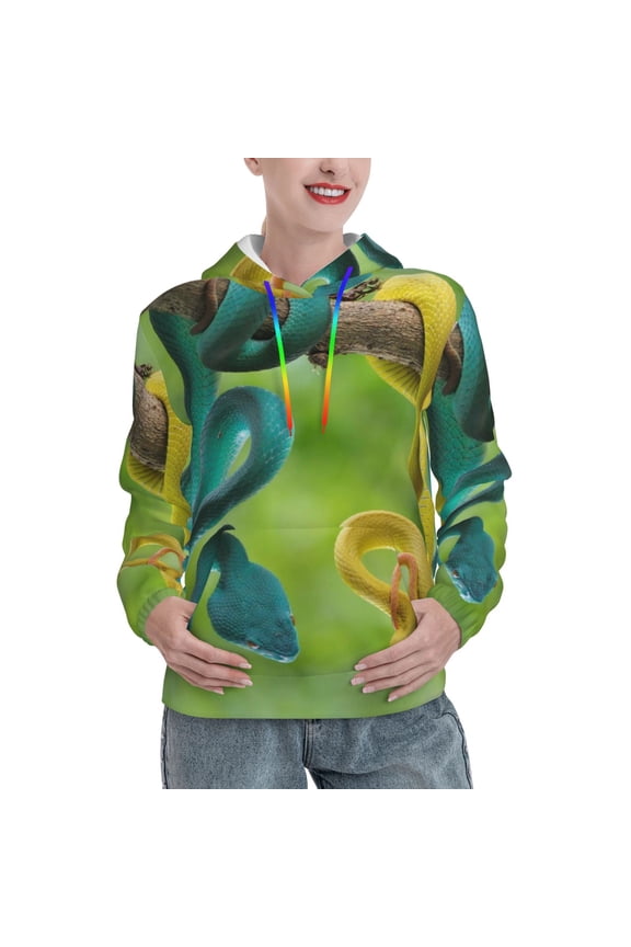Blue Viper And Yellow Viper Snake Print Womens Oversized Hoodies Sweatshirts Hooded Pullover Tops Sweaters Casual-Medium
