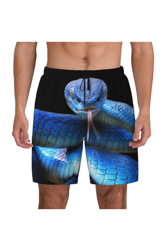 Blue Viper Snake 2 Print Men's Swim Trunks with Compression Liner 7 Inch Inseam Quick Dry Swim Shorts