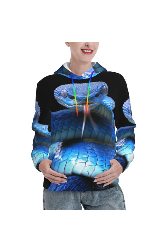 Blue Viper Snake 2 Print Womens Oversized Hoodies Sweatshirts Hooded Pullover Tops Sweaters Casual-Medium