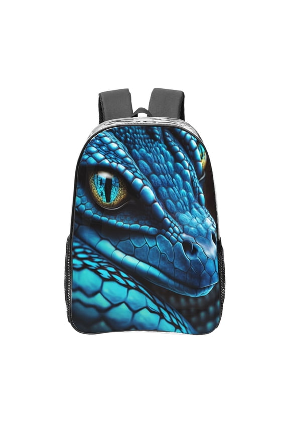 Blue Viper Snake Closeup Face Clear Backpack, Transparent Bookbag for School for Women Men, Capacity Clear Bag for College, Travel