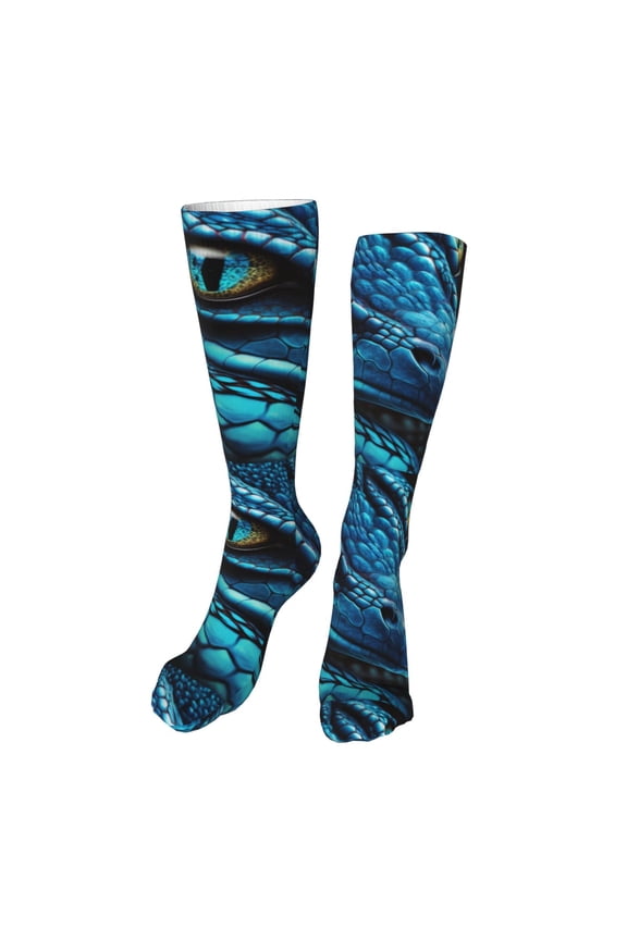 Blue Viper Snake Closeup Face Funny Silky Novelty Funky Long Knee High Socks Soft 3D Print Cosplay Crazy Stockings for Men Women