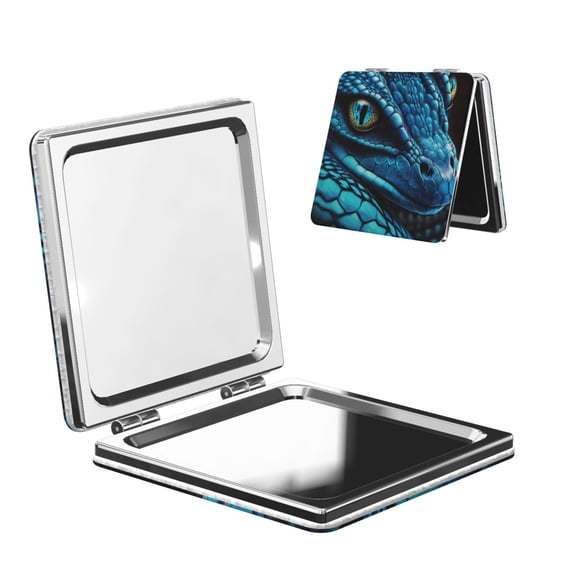 Kdxio Blue Viper Snake Closeup Face Pocket Mirror, 1X/2X Travel Makeup Mirror 2-Sided Folding Small Mirror Portable Double-Sided Magnifying Cosmetic Mirror for Gift-Square