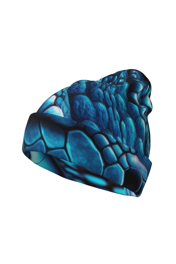 Blue Viper Snake Closeup Face Winter Beanie for Men Women Beanie Knit Hat Cuffed Cap Beanie Knit Chunky Snow Cap