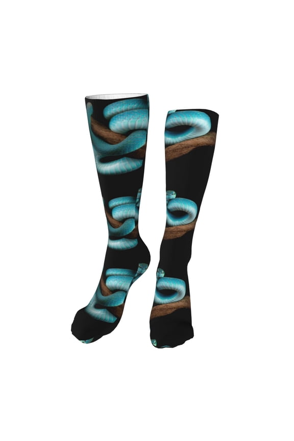 Blue Viper Snake Funny Silky Novelty Funky Long Knee High Socks Soft 3D Print Cosplay Crazy Stockings for Men Women
