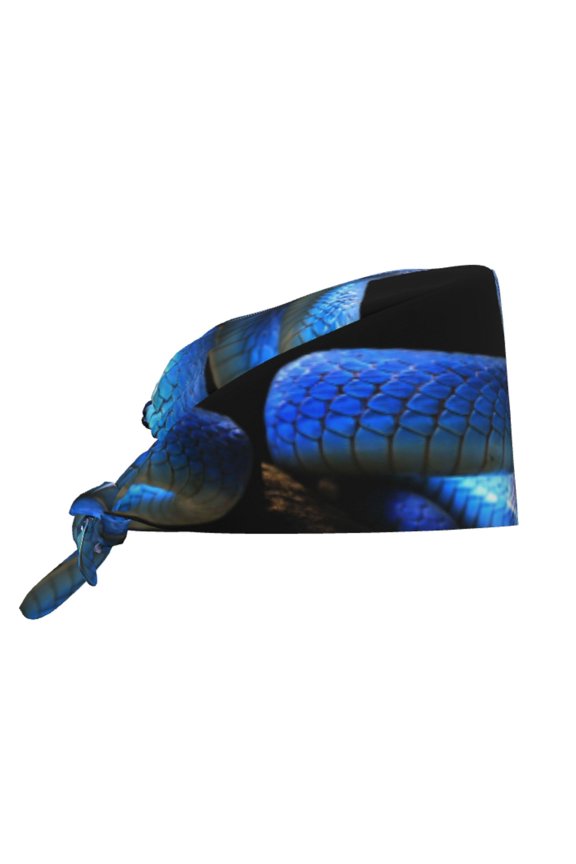 Blue Viper Snake Pattern Turban Hat for Women Men Comfortable Adjustable Cleaning Working Cap with Sweatband