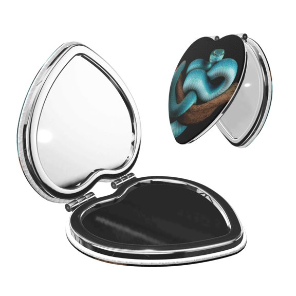 Kdxio Blue Viper Snake Pocket Mirror, 1X/2X Travel Makeup Mirror 2-Sided Folding Small Mirror Portable Double-Sided Magnifying Cosmetic Mirror for Gift-Heart Shape