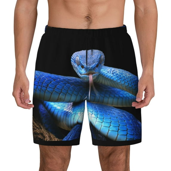 Kdxio Blue Viper Snake Print Men'S Swim Trunks With Compression Liner 7 Inch Inseam Quick Dry Swim Shorts