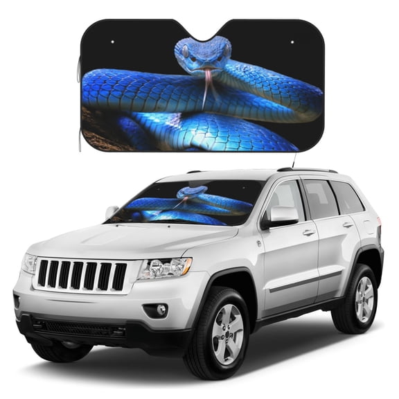 Kdxio Blue Viper Snake Print Windshield Sun Shade, Foldable Sun Blocker for Car,Truck,SUV Automotive Interior Sun Protection,Reflective Shade for Front Windshield(Medium)