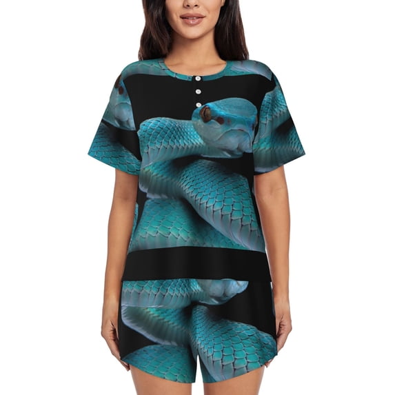 Kdxio Blue Viper Snake1 Print Pajamas Sets for Women Short-Sleeved Pjs with Lounge Shorts Two Piece Sleepwear S-4XL