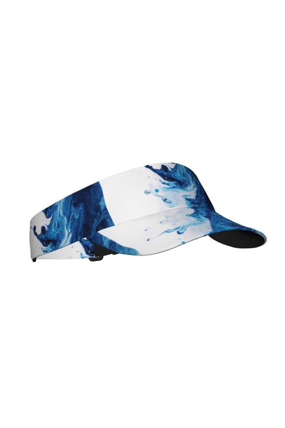 Blue White Fluid Art Print Sun Visor Hat Golf Visor Adjustable Velcro Outdoor Sports Cap for Men Women