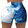 thumbnail image 1 of Kdxio Blue White Fluid Art Print Workout Shorts for Women Seamless Soft Smooth Gym Yoga Scrunch Active Shorts, 1 of 5