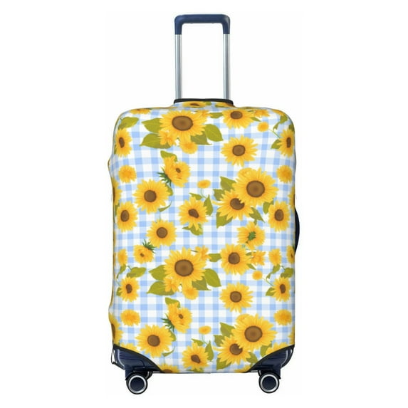 Kdxio Blue White Plaid Sunflower Pattern Luggage Cover for Travel,Elastic and Durable,Fits 18-32 Inch,Anti-Scratch Suitcase Protector-No luggage included