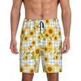 thumbnail image 1 of Kdxio Blue White Plaid Sunflower Print Mens Sleep Shorts Bottoms Soft Comfy Pajama Wear Pants with Drawstring Pockets, 1 of 5