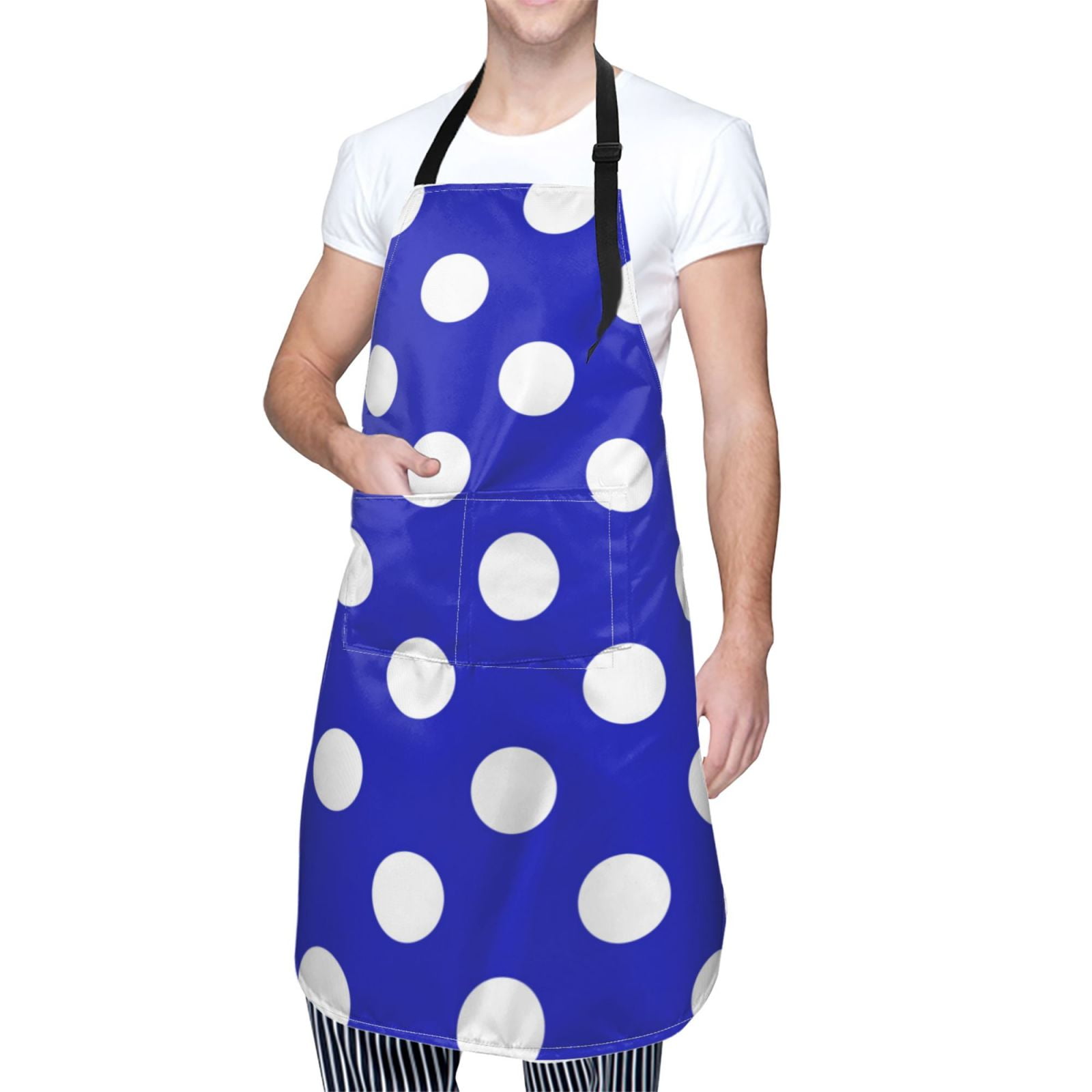 Kdxio Blue And White Polka Dot Apron with Pockets Adjustable Kitchen Aprons for Men Women Waterproof Aprons for Cooking,Drawing,Crafting, Baking Household Cleaning