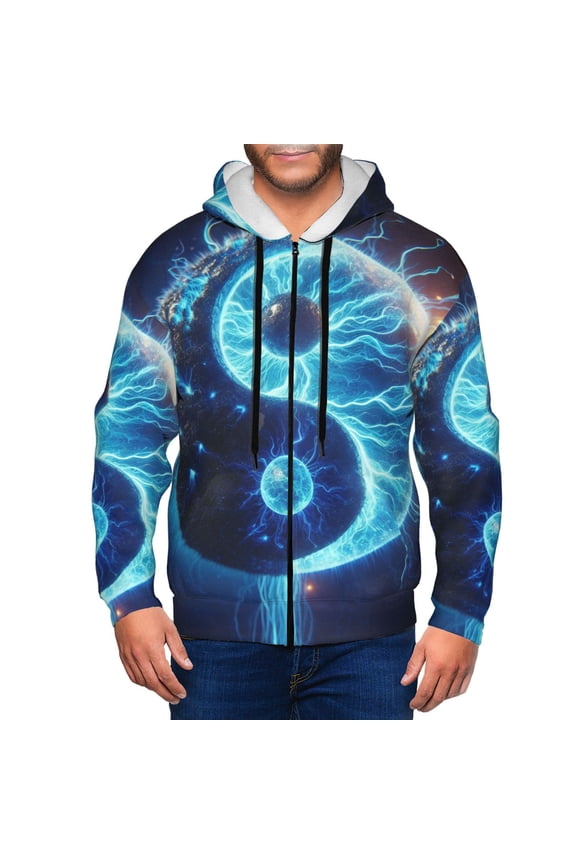 Blue Yin And Yang Print Men Hoodies Casual Hoodies for Men with Zip Pockets Full Zip Long Sleeve Sweatshirt Sports Hooded Jacket-Large