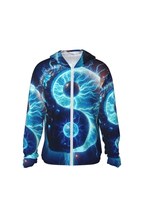 Blue Yin And Yang Print Women Men Sun Protection UPF 50+ Jackets Zip Up Long Sleeve Hoodie Hiking Lightweight with Pockets