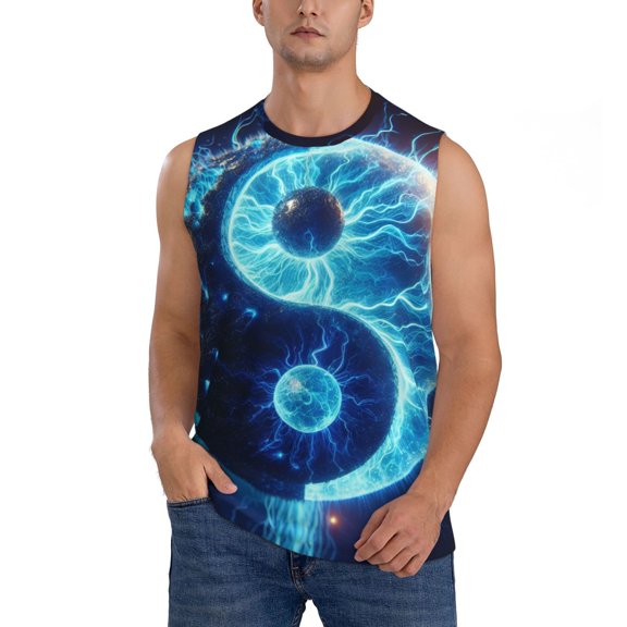 Kdxio Blue Yin And Yang for Men's Muscle T-shirt,Sleeveless for Workout Running Athletic Gym Lounge Casual