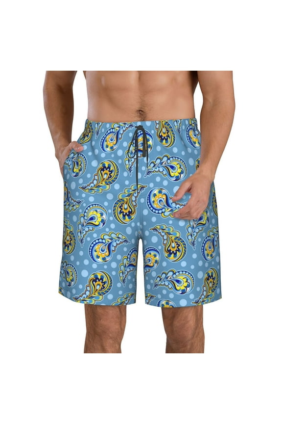 Blue paisley pattern Pattern Mens Casual Shorts - Drawstring Summer Beach Sports Shorts for Men