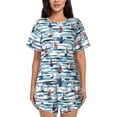 thumbnail image 1 of Kdxio Boat In Ocean Print Pajamas Sets for Women Short-Sleeved Pjs with Lounge Shorts Two Piece Sleepwear S-4XL, 1 of 5