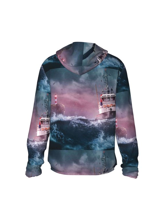 Boat Lighthouse Storm Waves Print Women Men Sun Protection UPF 50+ Jackets Zip Up Long Sleeve Hoodie Hiking Lightweight with Pockets