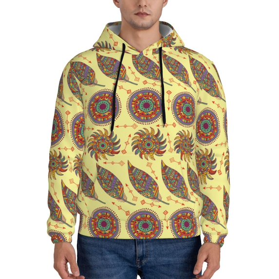 Kdxio Bohemia Print Mens Casual Hooded Collar Drawstring Hoodies Pullover Sweatshirts Casual Long Sleeve Shirts-3X-Large