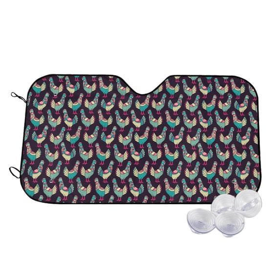 Kdxio Bohemian Chicken Print Windshield Sun Shade,UV Rays and Sun Heat Protection,Sunshade for Car Windshield,Car Shade Front Windshield - Medium