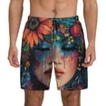thumbnail image 1 of Kdxio Bohemian Colorful Flower Woman Print Men's Swim Trunks with Compression Liner 7 Inch Inseam Quick Dry Swim Shorts, 1 of 5