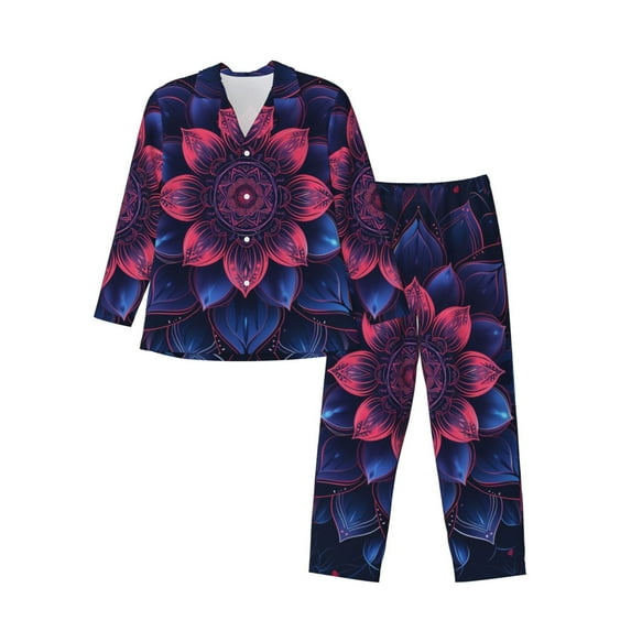 Kdxio Bohemian Vintage Pattern Men’s Pajama Set Pajamas For Men 2 Piece PJ Set with Men Pajama Pants and Long Sleeve T-Shirt Lounge Set-X-Large