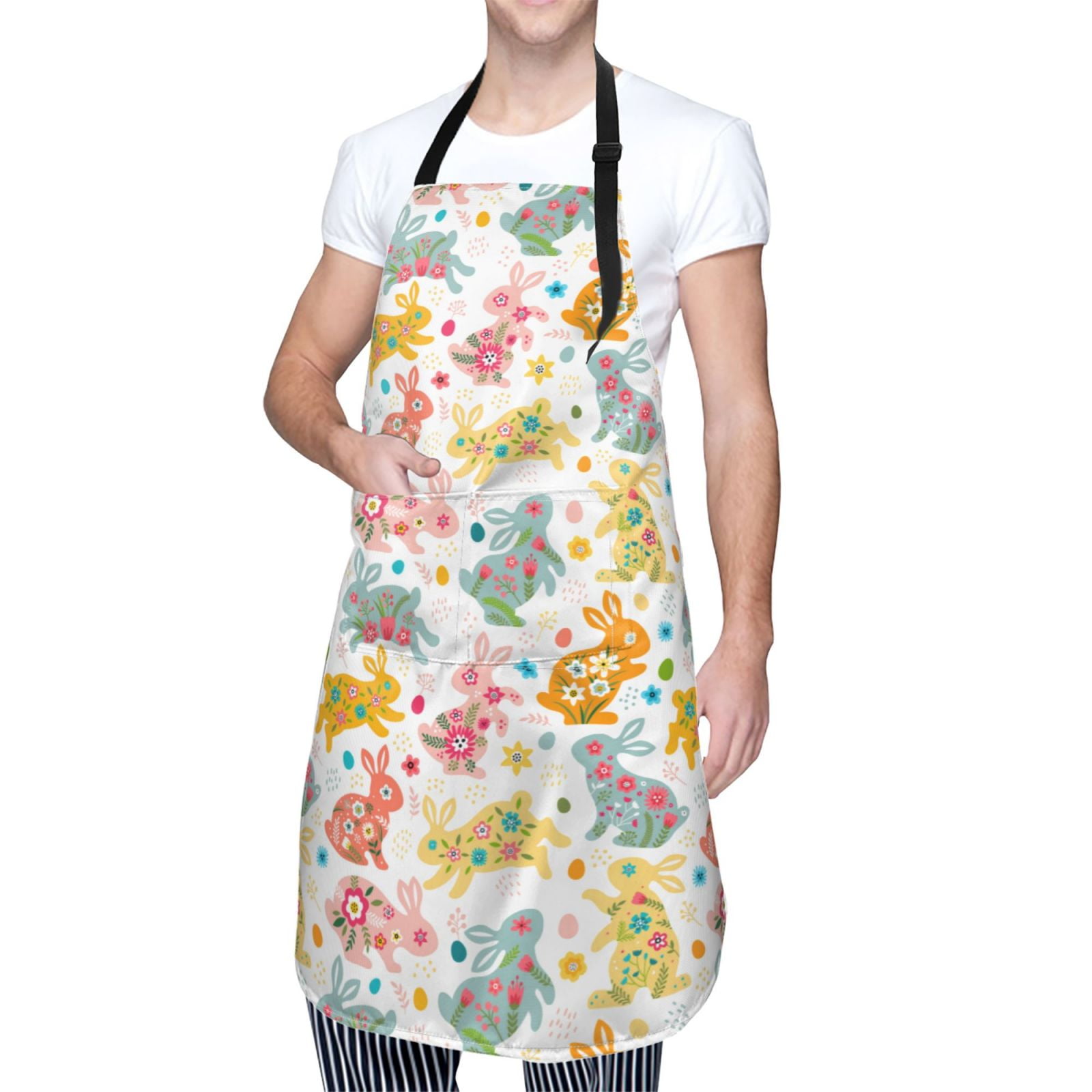 Kdxio Boho Bunny Apron with Pockets Adjustable Kitchen Aprons for Men Women Waterproof Aprons for Cooking,Drawing,Crafting, Baking Household Cleaning