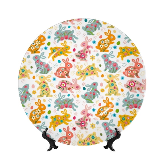 Kdxio Boho Bunny Bone China Decorative Plate Ceramic Decorative Plate for Home Office Wall Stand Decorative Plates for Home Bedroom-6in