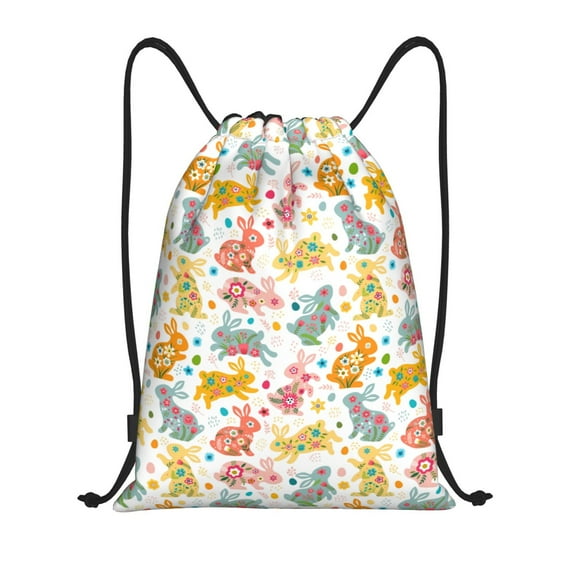 Kdxio Boho Bunny Print Drawstring Backpack Bag,Waterproof Draw String Back Sack, Gym Drawstring Bags Swim Bag For Unisex