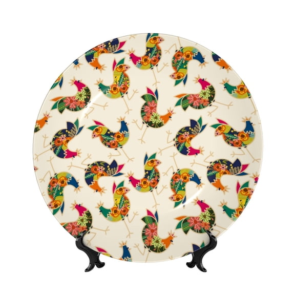 Kdxio Boho Chicken Bone China Decorative Plate Ceramic Decorative Plate for Home Office Wall Stand Decorative Plates for Home Bedroom-6in