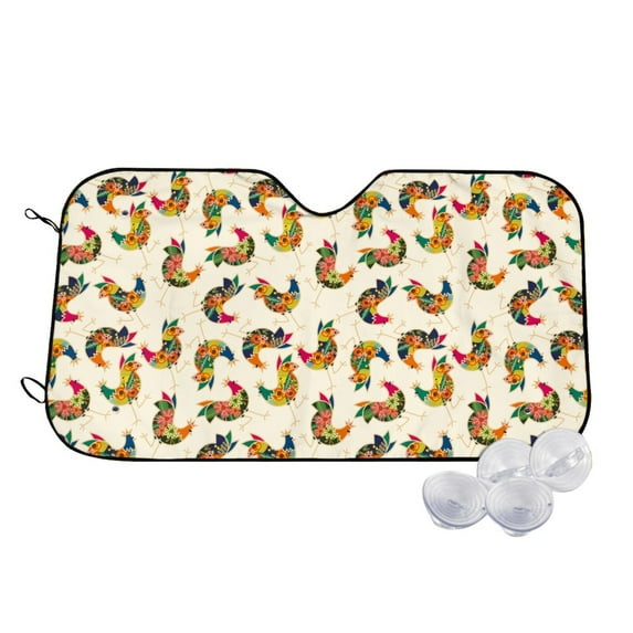 Kdxio Boho Chicken Print Windshield Sun Shade,UV Rays and Sun Heat Protection,Sunshade for Car Windshield,Car Shade Front Windshield - Medium