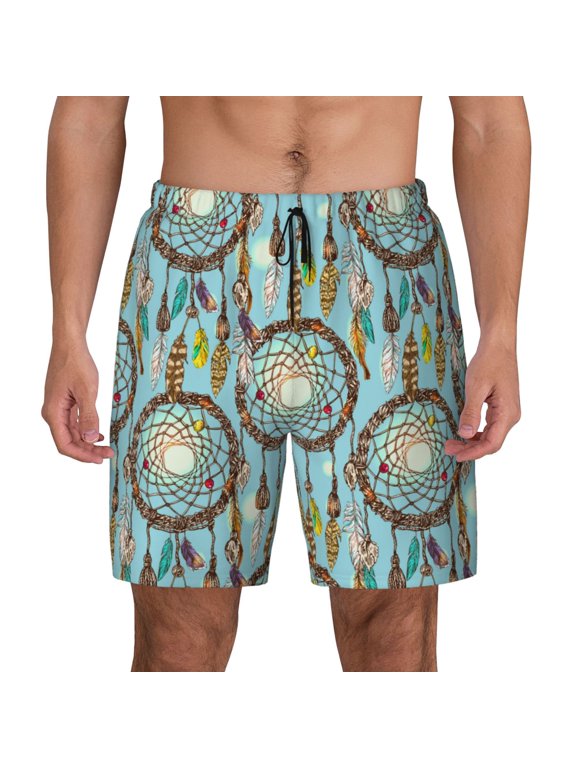 Boho Dreamcatcher 1 Print Men's Swim Trunks with Compression Liner 7 Inch Inseam Quick Dry Swim Shorts