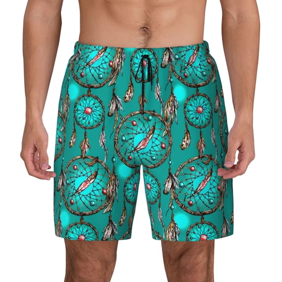 Kdxio Boho Dreamcatcher Print Men's Swim Trunks with Compression Liner 7 Inch Inseam Quick Dry Swim Shorts