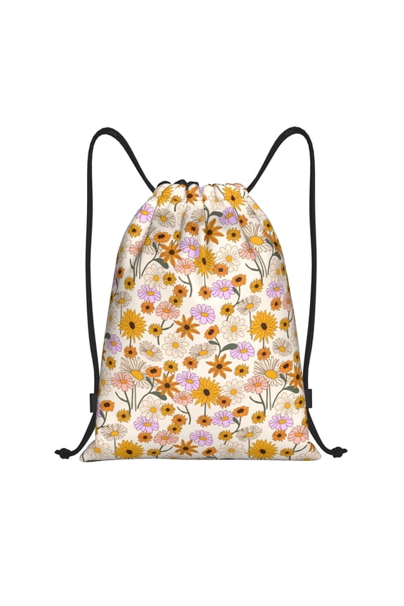 Boho Flowers Print Drawstring Backpack Bag,Waterproof Draw String Back Sack, Gym Drawstring Bags Swim Bag For Unisex