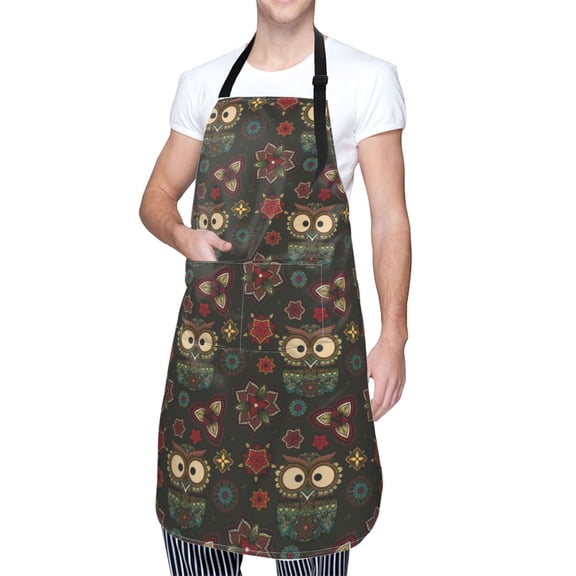 Kdxio Boho Owl Apron with Pockets Adjustable Kitchen Aprons for Men Women Waterproof Aprons for Cooking,Drawing,Crafting, Baking Household Cleaning