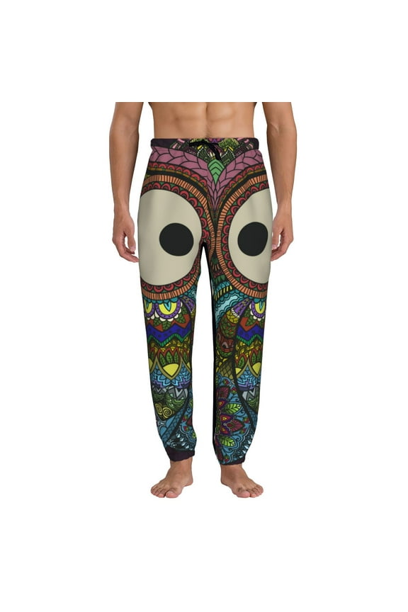 Boho Owl Pattern Joggers,Sweatpants for Men with Pockets-Small