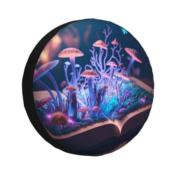 Kdxio Book Glowing Mushrooms for Tire Cover Wheel Protectors Tyre Covers Weatherproof Wheel Covers Universal Fit for Trailer Rv SUV Truck Camper Travel Trailers 15 inch