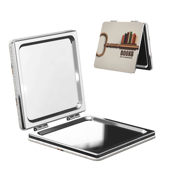 Kdxio Books Key To Knowledge Pocket Mirror, 1X/2X Travel Makeup Mirror 2-Sided Folding Small Mirror Portable Double-Sided Magnifying Cosmetic Mirror for Gift-Square