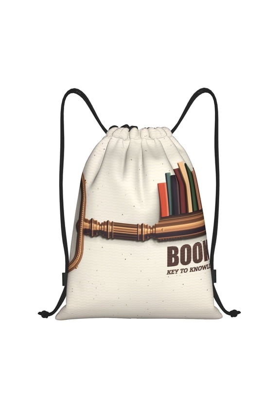 Books Key To Knowledge Print Drawstring Backpack Bag,Waterproof Draw String Back Sack, Gym Drawstring Bags Swim Bag For Unisex