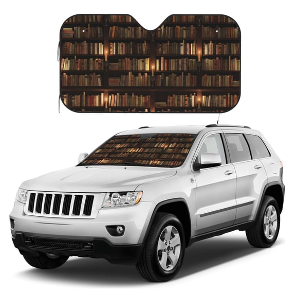 Kdxio Bookshelves Print Windshield Sun Shade, Foldable Sun Blocker for Car,Truck,SUV Automotive Interior Sun Protection,Reflective Shade for Front Windshield(Medium)