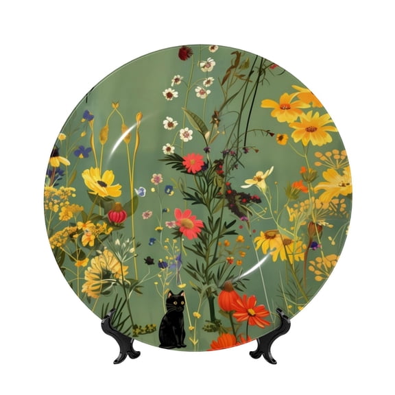 Kdxio Botanical Garden With Cats Bone China Decorative Plate Ceramic Decorative Plate for Home Office Wall Stand Decorative Plates for Home Bedroom-7in