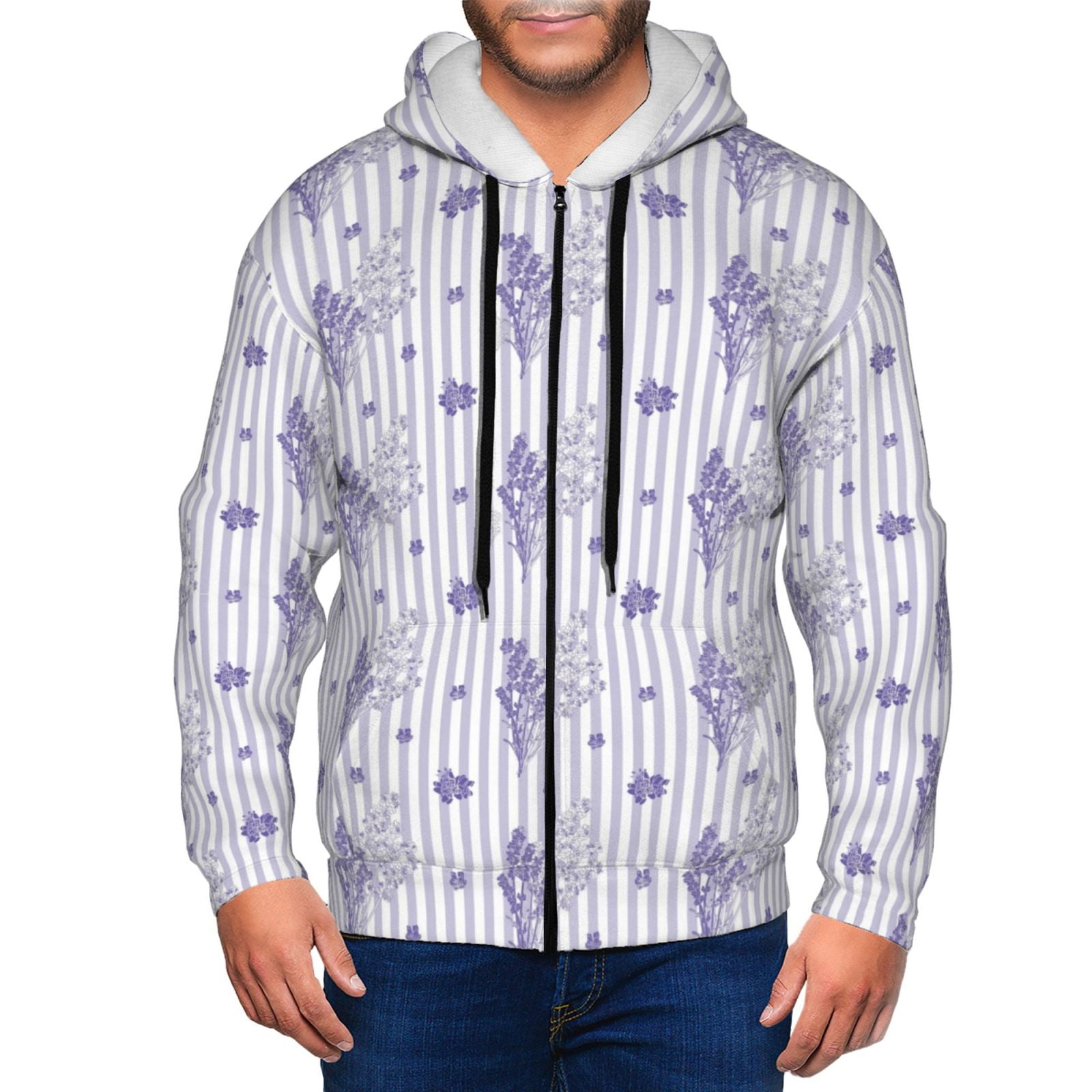 Floral Beadwork Real Orange Feather Directions Full Zip Hoodie for Men