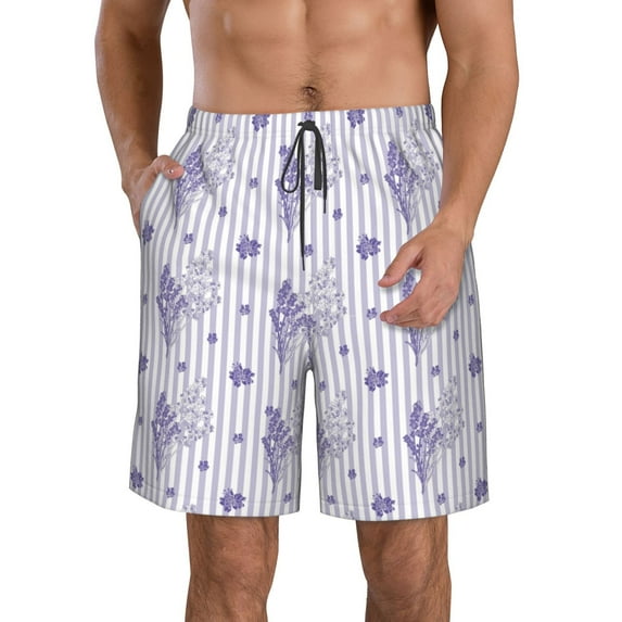 Kdxio Bouquet and Lavender Flowers Pattern Mens Casual Shorts - Drawstring Summer Beach Sports Shorts for Men